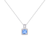 Asfour Crystal Chain Necklace With Light Blue Square Pendant In 925 Sterling Silver-ND0450-LB